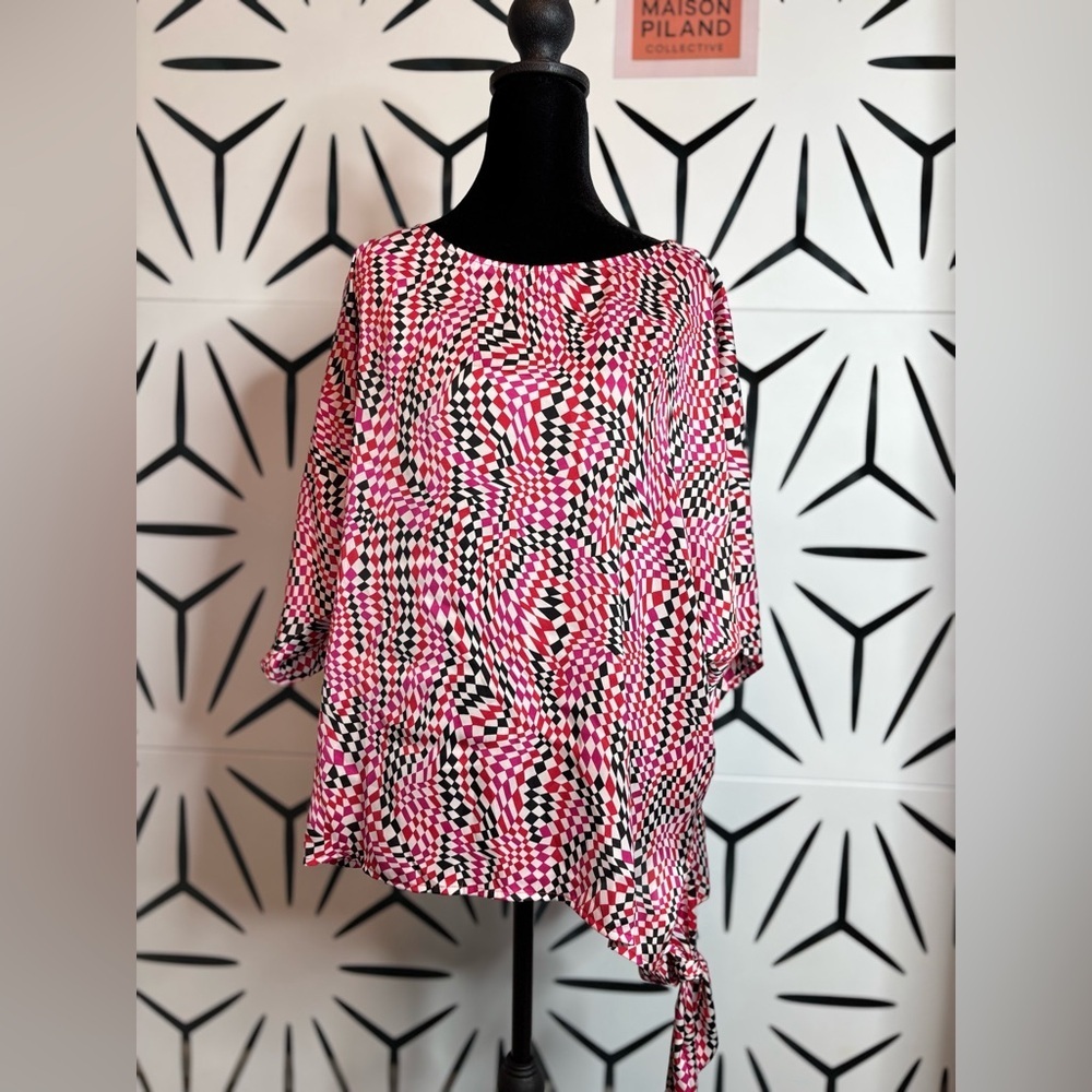 Michael Kors Multicolor Abstract Print Side Knot Blouse Size L